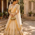 Off-White & Gold Zari Tissue Kanjivaram Half-Saree / Lehenga Set