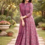 Dusty Rose Kalamkari Printed Cotton Anarkali Set