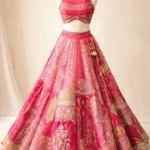 Fuchsia Pink Patchwork Silk Wedding Lehenga Set
