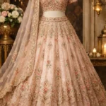 Blush Peach Floral Threadwork Bridal Lehenga Set