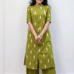 Olive Green Printed Cotton Straight Kurta Set with Palazzo Pants