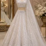 Pristine White & Silver Heavy Sequined Bridal Net Lehenga Choli Set