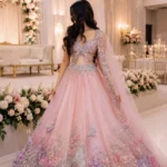 Blush Pink 3D Butterfly Motif Embroidered Net Designer Lehenga Choli Set