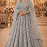 Powder Blue & Silver Heavily Embroidered Net Anarkali Gown / Bridal Lehenga Set