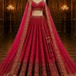 Crimson Red & Gold Zardozi Embroidered Silk Bridal Lehenga Choli Set