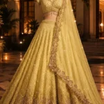 Sunshine Yellow Sequined Net Designer Lehenga Choli Set