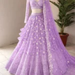 Lavender Violet Floral & Chikankari Sequined Net Designer Lehenga Choli Set