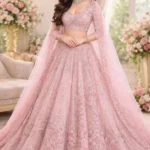Baby Pink Sequined & Floral Embroidered Net Designer Bridal Lehenga Choli Set