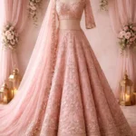 Blush Pink Zardozi & Sequin Embroidered Net Designer Bridal Lehenga Choli Set