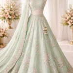 Mint Green Floral Resham & Sequin Embroidered Net Designer Lehenga Choli Set