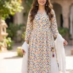 Off-White Multi-Color Polka Print Angrakha Kurta Set